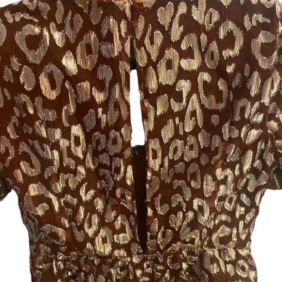 Aqua Metallic Babydoll Party Dress Size S‎ Burgundy Leopard Print - Picture 8 of 10